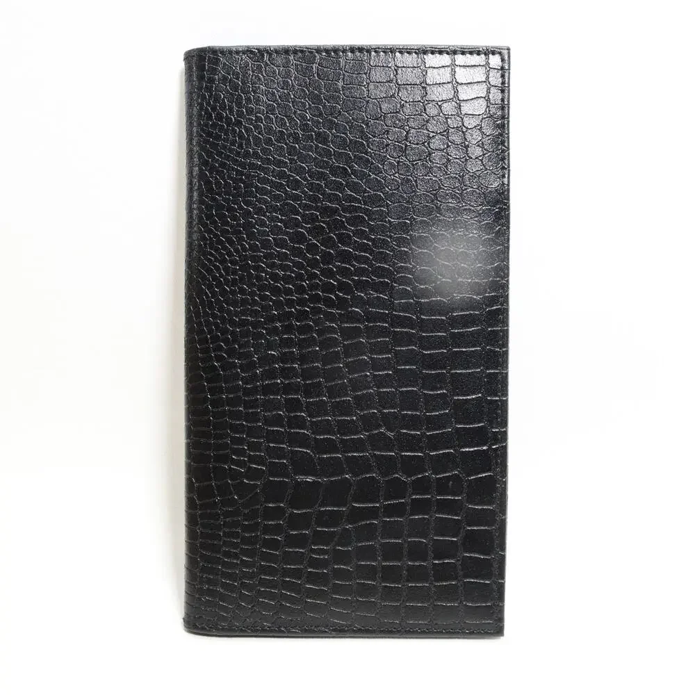 Decasso Passport Wallet Folio Black Croc Embossed Leather Cards Docs